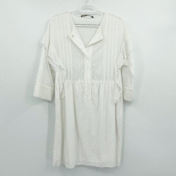 ZARA Basic White Poplin Eyelet Dress Cottage Core - Picture 2 of 7